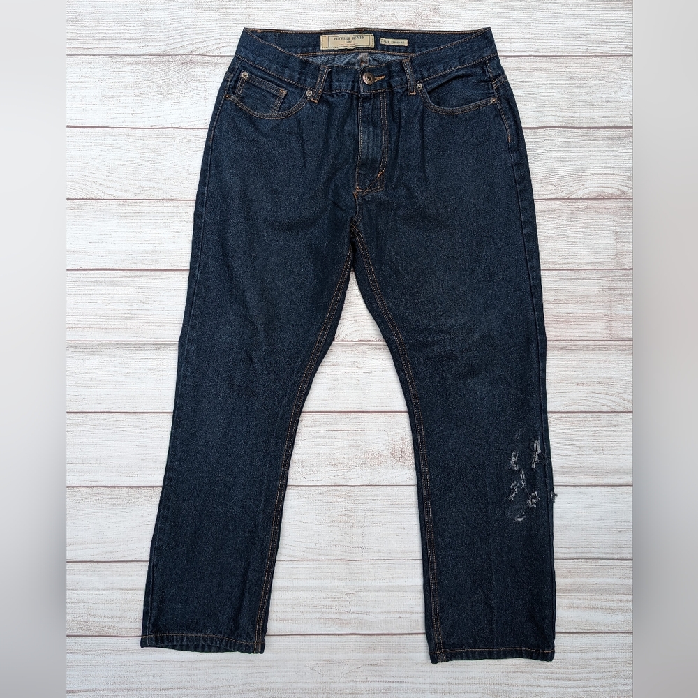 Vintage Genes 1891 Slim Straight Jeans Distressed Denim 34x30